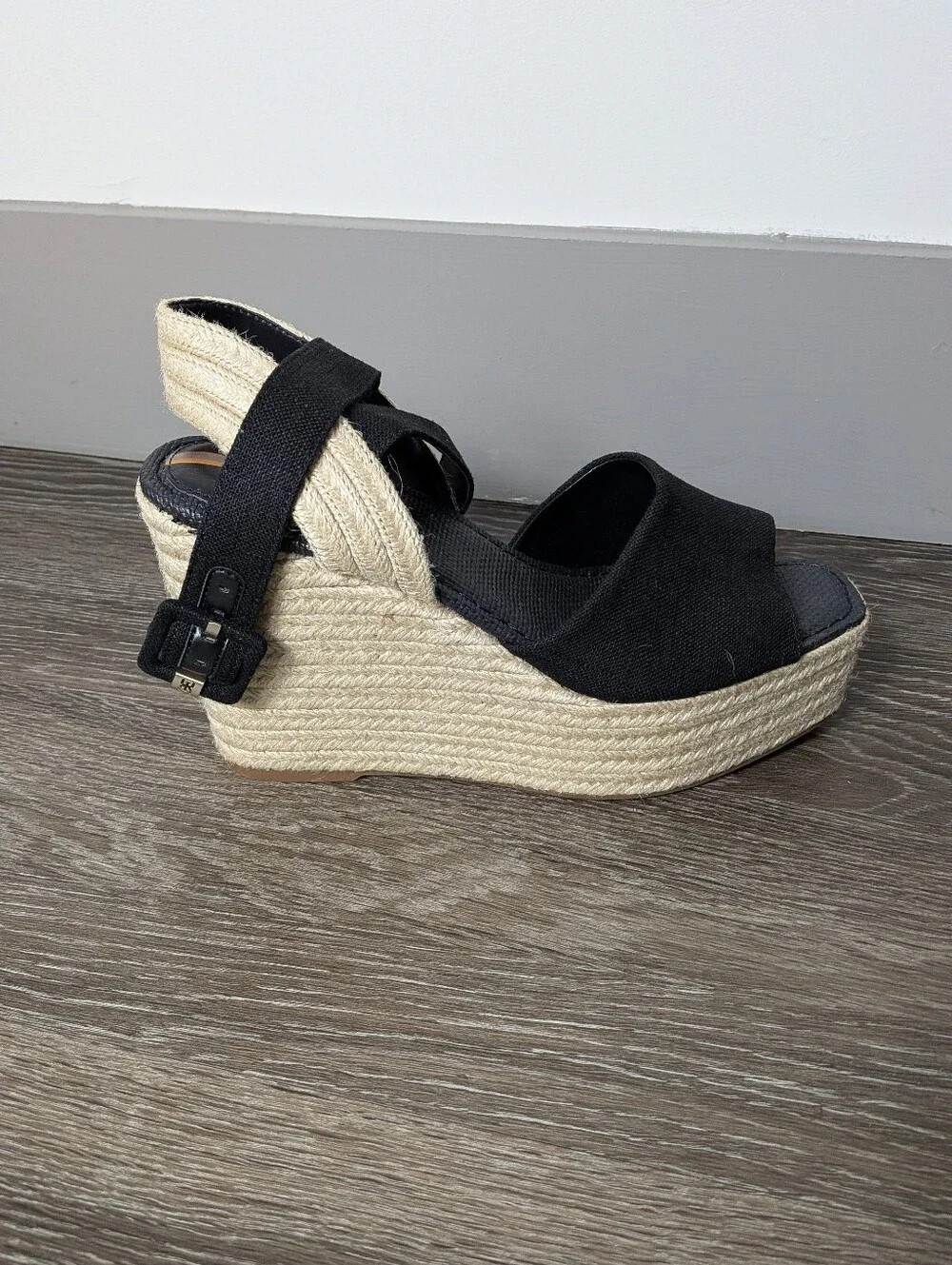 Sam Edelman Women's Vada Black Espadrille high Wedge Strap Sandal Summer Sz 10